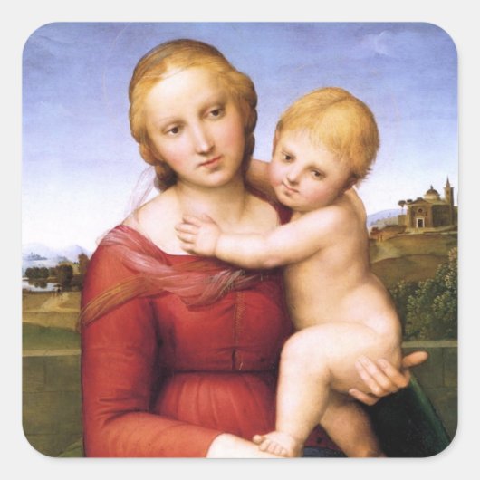 Blonde Madonna und Baby Jesus Quadratischer Aufkleber (Vorderseite)