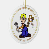 Blonde männliche Klempner mit Kupferrohren zum Orn Keramik Ornament (Rechts)