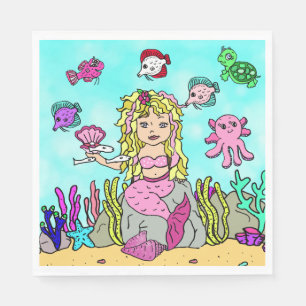 Blonde Meerjungfrau-Geburtstags-Party-Servietten Serviette