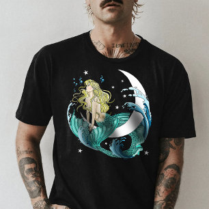 Blonde Meerjungfrau Halbmond Fantasy Art Deco  T-Shirt