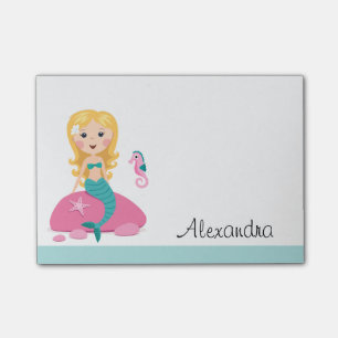 Blonde Meerjungfrau mit personalisiertem Namen des Post-it Klebezettel