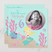 Blonde Mermaid 6. Geburtstag Einladung (Vorne/Hinten)