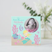 Blonde Mermaid 6. Geburtstag Einladung (Stehend Vorderseite)