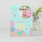 Blonde Mermaid 6. Geburtstag Einladung (Stehend Vorderseite)