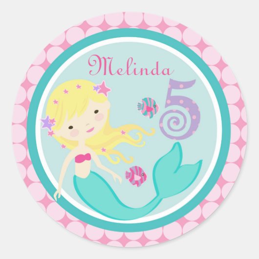Blonde Mermaid Age Five Birthday Sticker (Vorderseite)