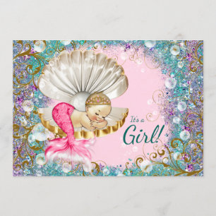 Blonde Mermaid Baby Shower Einladungen
