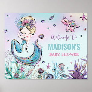Blonde Mermaid Babydusche unter dem Meer Willkomme Poster