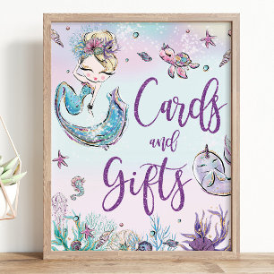 Blonde Mermaid Birthday Baby Duschkarten & Geschen Poster