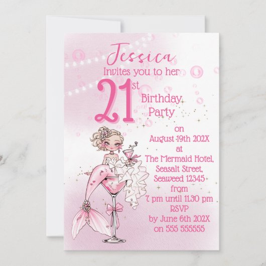 Blonde Mermaid Cocktail Birthday Party Invitation Einladung (Vorderseite)