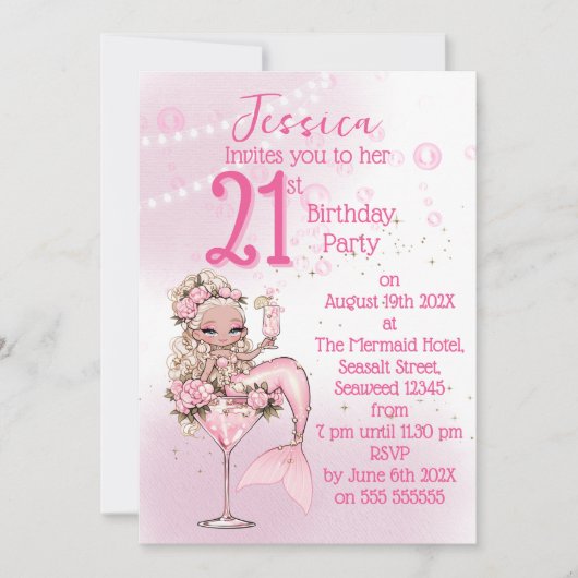 Blonde Mermaid Cocktail Birthday Party Invitation Einladung (Vorderseite)