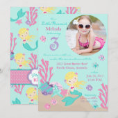 Blonde Mermaid Dritter Geburtstag Einladung (Vorne/Hinten)