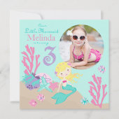 Blonde Mermaid Dritter Geburtstag Einladung (Vorderseite)