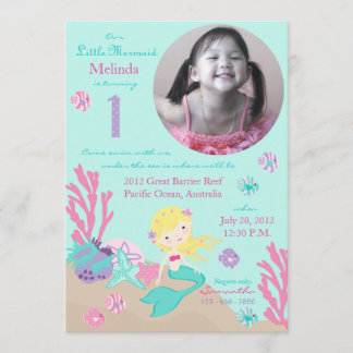 Blonde Mermaid Erster Geburtstag Einladung