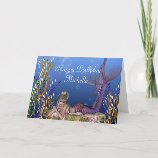 Blonde Mermaid Fantasy Customizable Birthday Card Karte (Vorderseite)