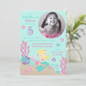 Blonde Mermaid Fünfter Geburtstag Einladung (Stehend Vorderseite)