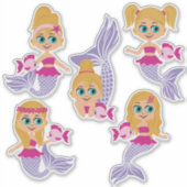 Blonde Mermaid Girl Sticker Sheet (5 Aufkleber) (Vorderseite)