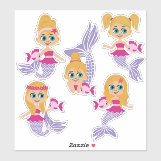 Blonde Mermaid Girl Sticker Sheet (5 Aufkleber) (Blatt)