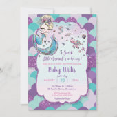 Blonde Mermaid Kinderdusche unter Wasser Lila Einladung (Vorderseite)