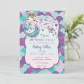 Blonde Mermaid Kinderdusche unter Wasser Lila Einladung (Stehend Vorderseite)