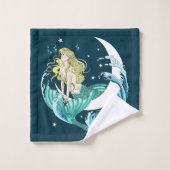 Blonde Mermaid Moon Fantasy Art Deco Badhandtuch Set (Waschlappen)