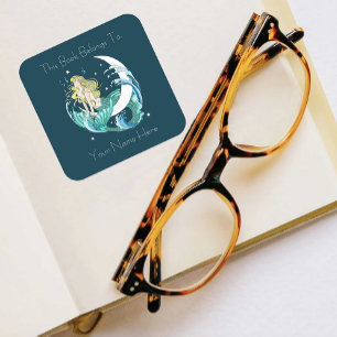 Blonde Mermaid Moon Fantasy Art Deco Buchzeichen Quadratischer Aufkleber