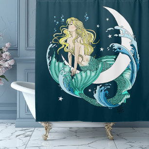 Blonde Mermaid Moon Fantasy Art Deco Duschvorhang