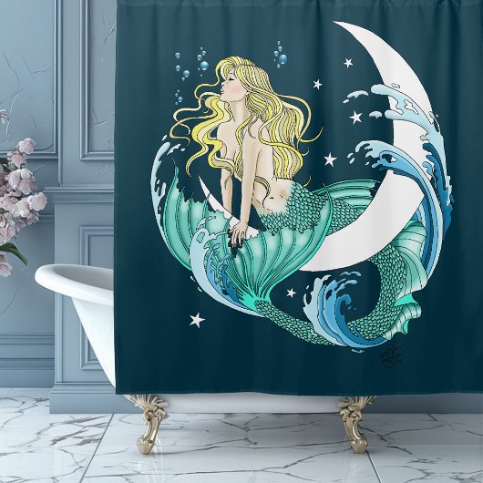 Blonde Mermaid Moon Fantasy Art Deco Duschvorhang