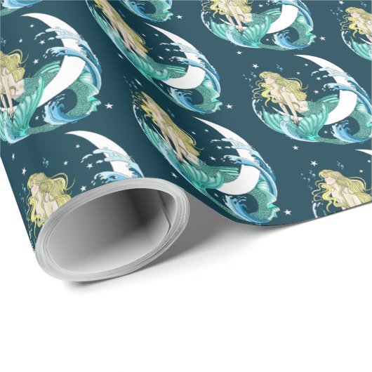 Blonde Mermaid Moon Fantasy Art Deco Geschenkpapier (Rolleneckpunkt)