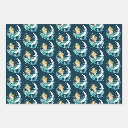 Blonde Mermaid Moon Fantasy Art Deco Geschenkpapier Set (Vorderseite 3)