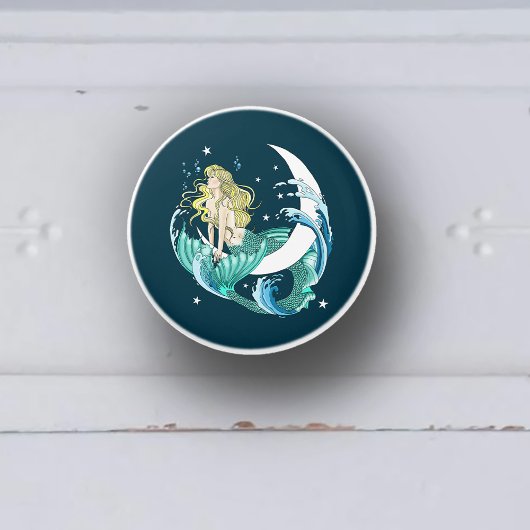 Blonde Mermaid Moon Fantasy Art Deco Keramikknauf