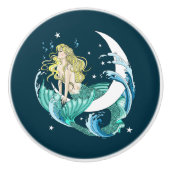 Blonde Mermaid Moon Fantasy Art Deco Keramikknauf (Vorderseite)