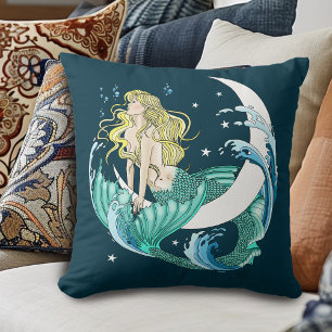 Blonde Mermaid Moon Fantasy Art Deco Kissen
