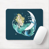 Blonde Mermaid Moon Fantasy Art Deco Mousepad (Mit Mouse)