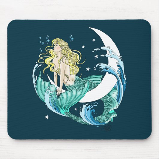 Blonde Mermaid Moon Fantasy Art Deco Mousepad (Vorne)