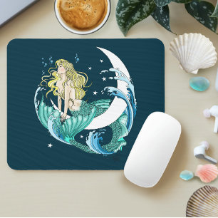 Blonde Mermaid Moon Fantasy Art Deco Mousepad