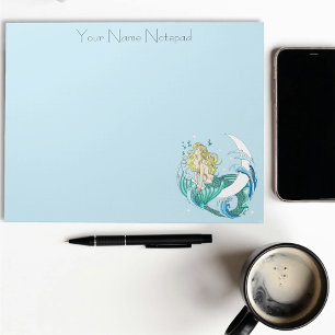 Blonde Mermaid Moon Fantasy Art Deco Notizblock