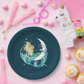 Blonde Mermaid Moon Fantasy Art Deco Pappteller (Party)