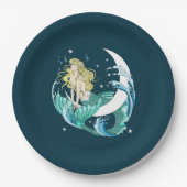 Blonde Mermaid Moon Fantasy Art Deco Pappteller (Vorderseite)