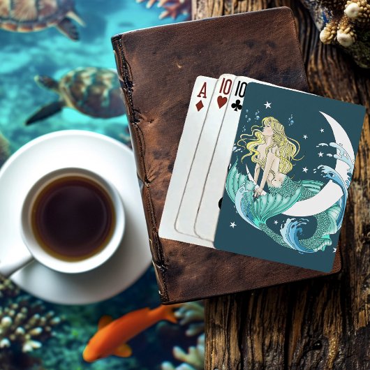 Blonde Mermaid Moon Fantasy Art Deco Spielkarten