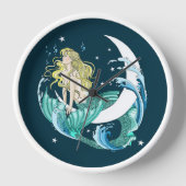 Blonde Mermaid Moon Fantasy Art Deco Uhr (Vorderseite)