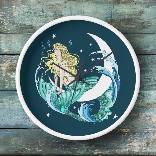 Blonde Mermaid Moon Fantasy Art Deco Uhr