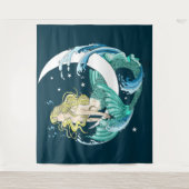 Blonde Mermaid Moon Fantasy Art Deco Wandteppich (Vorderseite)