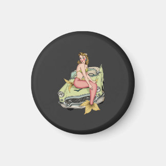 Blonde Mermaid on Vintage Green Car Watercolor Ill Magnet