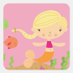 Blonde Mermaid Quadratischer Aufkleber