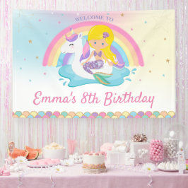 Blonde Mermaid Unicorn Pool Geburtstag Willkommen Banner