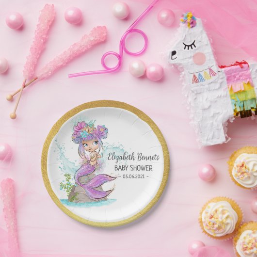 Blonde Mermaid unter der Sea Baby Dusche Pappteller (Party)