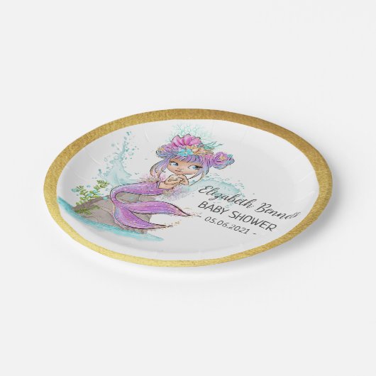 Blonde Mermaid unter der Sea Baby Dusche Pappteller (Schrägansicht)