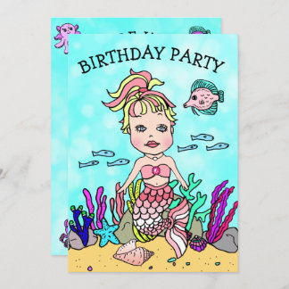 Blonde Mermaid unter der Sea Birthday Party Einladung