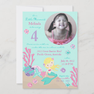 Blonde Mermaid Vierte Geburtstag Einladung