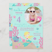 Blonde Mermaid zum vierten Geburtstag Einladung (Vorne/Hinten)